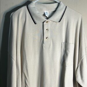 Landmark Mens Beige Polo Shirt Buttons Collared Pullover Long Sleeves Sz 4XL